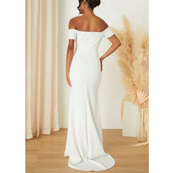 Loveliest Aura White Off-the-Shoulder Mermaid Maxi Dress Size 1X NWOT - Picture 2 of 12